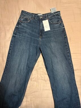 Zara Dark Blue High-Rise Straight Jeans size 12 long! NWT